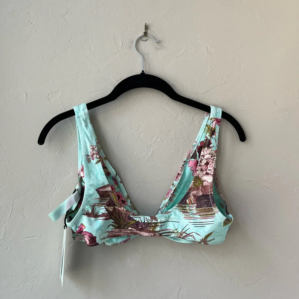 SKIMS X ROBERTO CAVALLI SWIM PLUNGE BIKINI TOP FAGIANELLA PRINT L